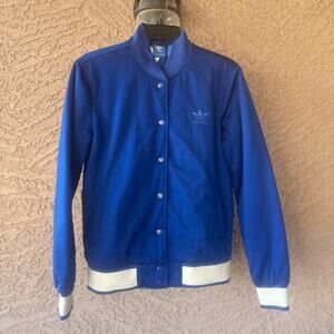 Adidas Originals Embellished Art Bomber Jacket Women Sz US S Embroidered Blue